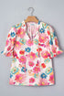 Southern Belle Floral Tie V Neck Puff Sleeve Blouse