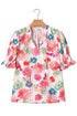Southern Belle Floral Tie V Neck Puff Sleeve Blouse
