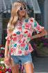 Southern Belle Floral Tie V Neck Puff Sleeve Blouse
