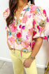 Southern Belle Floral Tie V Neck Puff Sleeve Blouse