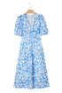 Southern Belle Floral V Neck Puff Sleeve Maxi Dress