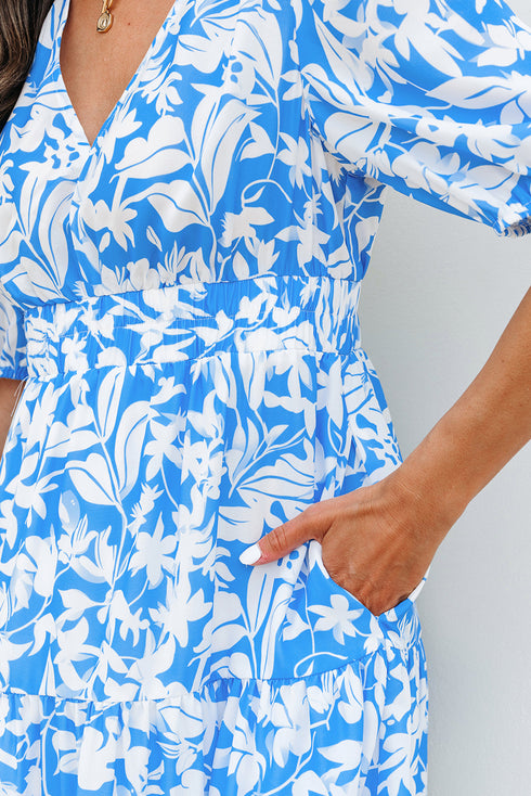 Southern Belle Floral V Neck Puff Sleeve Maxi Dress