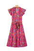 Southern Belle Flutter Sleeve Belted A Line Floral Dress