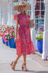 Southern Belle Flutter Sleeve Belted A Line Floral Dress