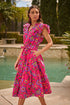 Southern Belle Flutter Sleeve Belted A Line Floral Dress