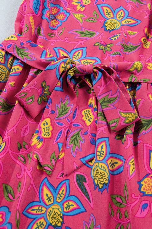 Southern Belle Flutter Sleeve Belted A Line Floral Dress