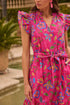 Southern Belle Flutter Sleeve Belted A Line Floral Dress
