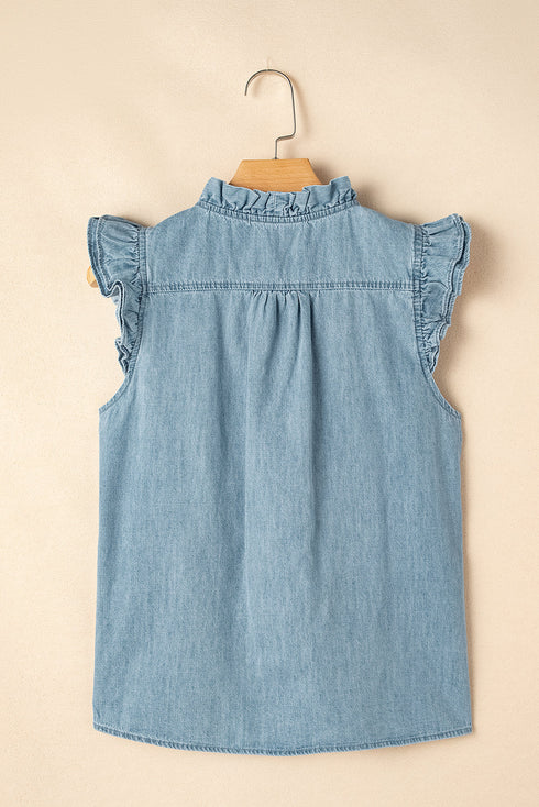 Southern Belle Frilly Ruffle Trim Denim Tank Top