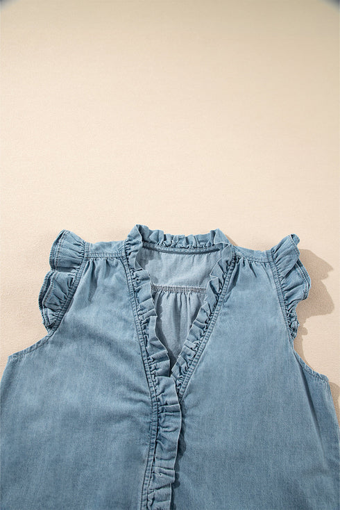 Southern Belle Frilly Ruffle Trim Denim Tank Top