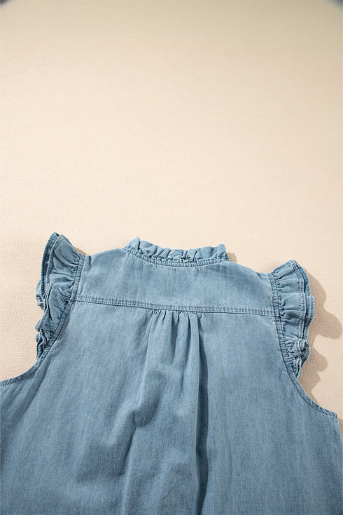 Southern Belle Frilly Ruffle Trim Denim Tank Top