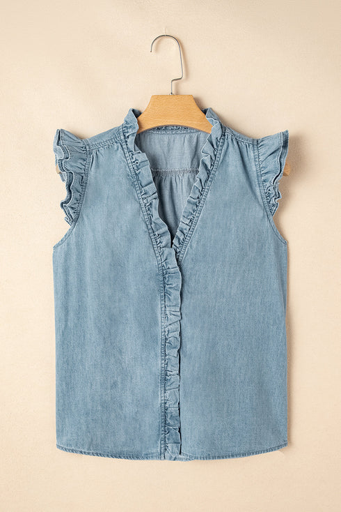 Southern Belle Frilly Ruffle Trim Denim Tank Top