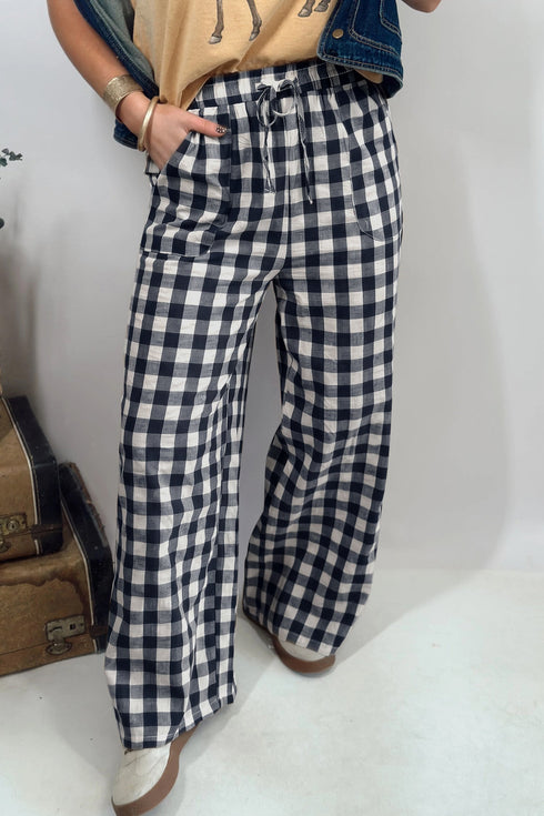 Southern Belle Gingham Tie Elastic Waist Pants
