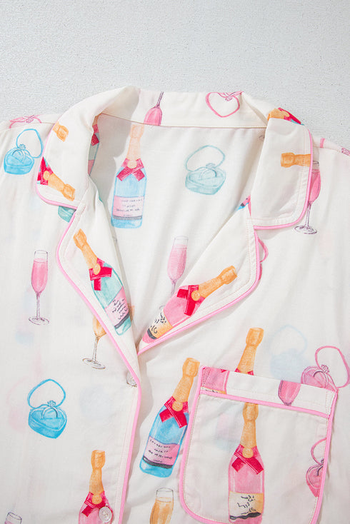 Southern Belle Glass Print Bow Knot Loungewear Set