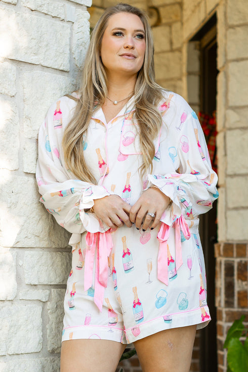 Southern Belle Glass Print Bow Knot Loungewear Set