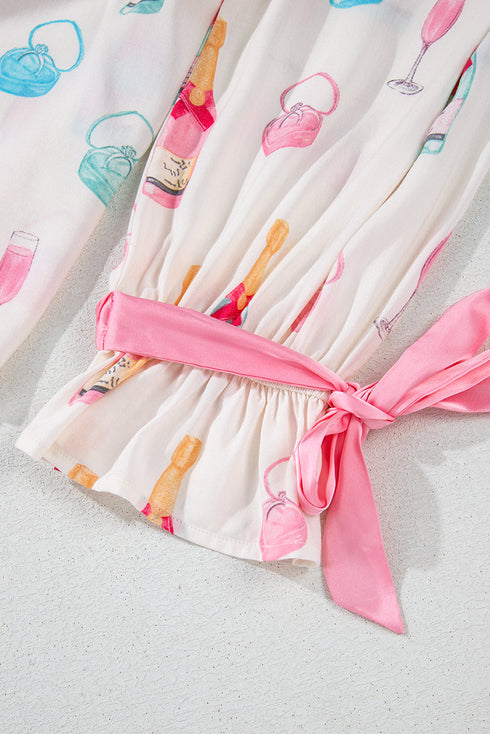 Southern Belle Glass Print Bow Knot Loungewear Set