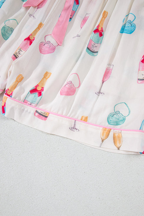 Southern Belle Glass Print Bow Knot Loungewear Set