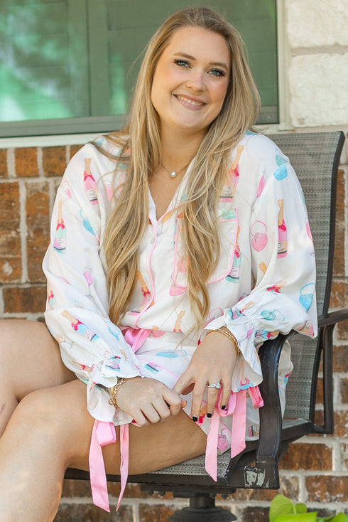 Southern Belle Glass Print Bow Knot Loungewear Set
