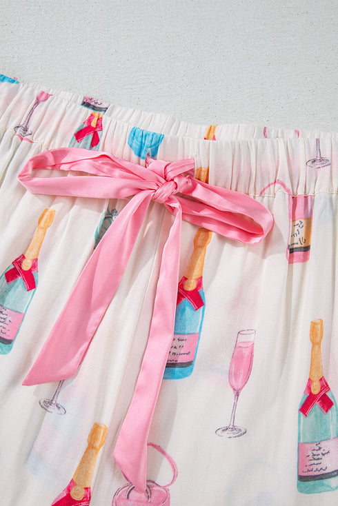 Southern Belle Glass Print Bow Knot Loungewear Set