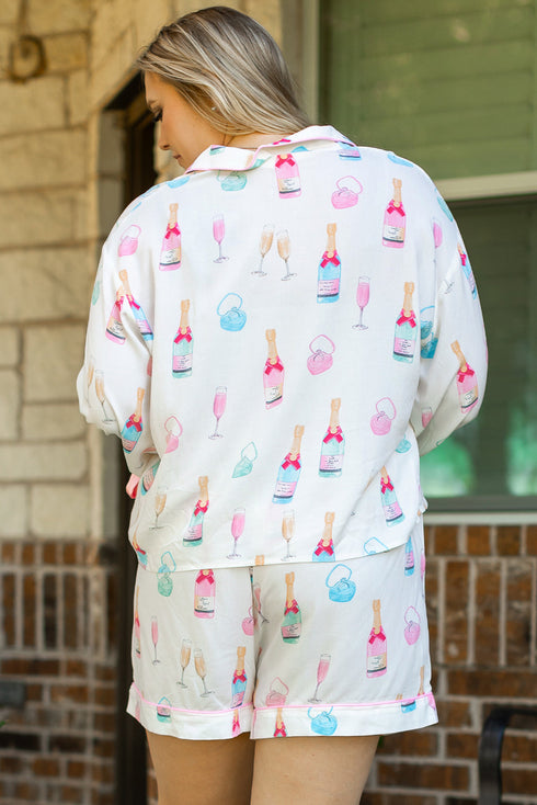 Southern Belle Glass Print Bow Knot Loungewear Set