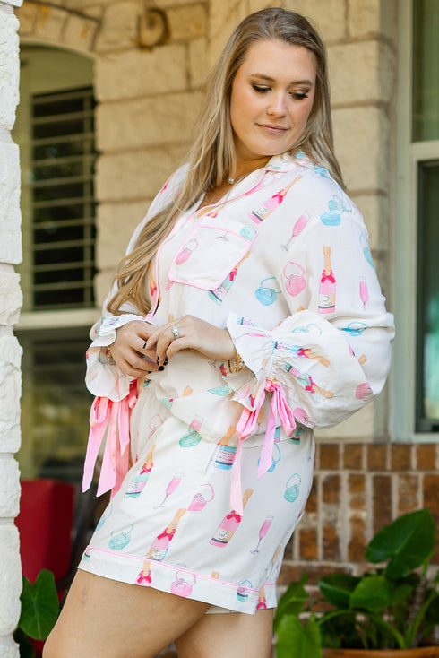 Southern Belle Glass Print Bow Knot Loungewear Set