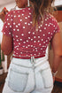 Southern Belle Heart Print Sheer Mesh Short Sleeve Top