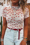 Southern Belle Heart Print Sheer Mesh Short Sleeve Top