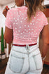 Southern Belle Heart Print Sheer Mesh Short Sleeve Top