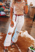 Southern Belle Heart Print Sheer Mesh Short Sleeve Top