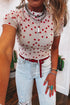 Southern Belle Heart Print Sheer Mesh Short Sleeve Top