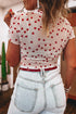 Southern Belle Heart Print Sheer Mesh Short Sleeve Top