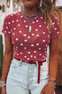Southern Belle Heart Print Sheer Mesh Short Sleeve Top