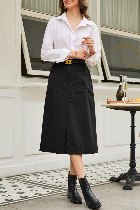 Southern Belle High Waist Front Slit Midi Skirt