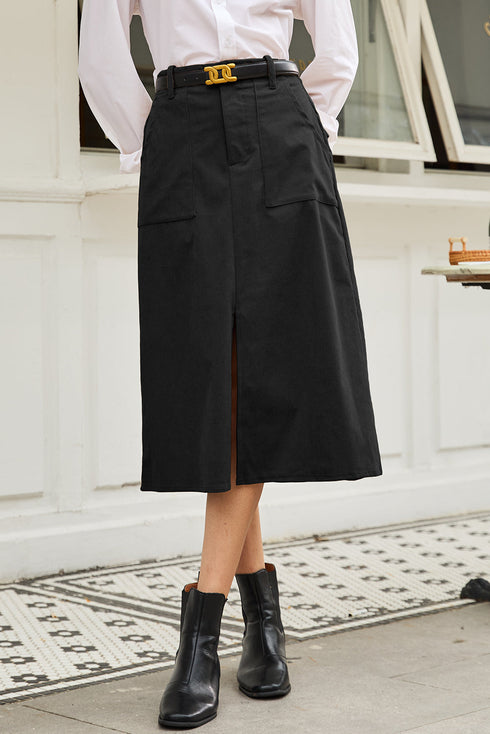 Southern Belle High Waist Front Slit Midi Skirt