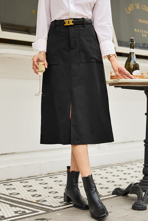 Southern Belle High Waist Front Slit Midi Skirt