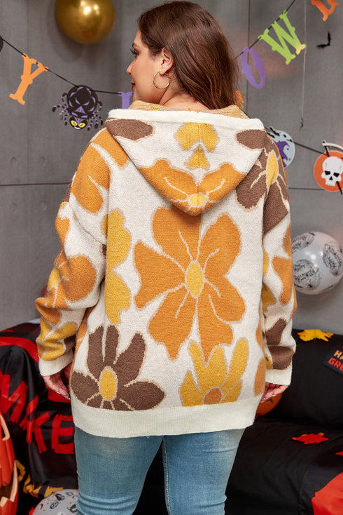 Southern Belle Large Floral Knit Drawstring Hooded Sweater