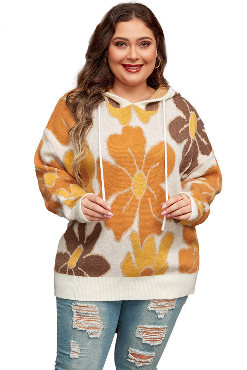Southern Belle Large Floral Knit Drawstring Hooded Sweater