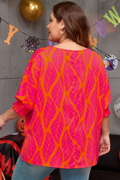 Southern Belle Leafy Print Smocked Lantern Sleeve Blouse