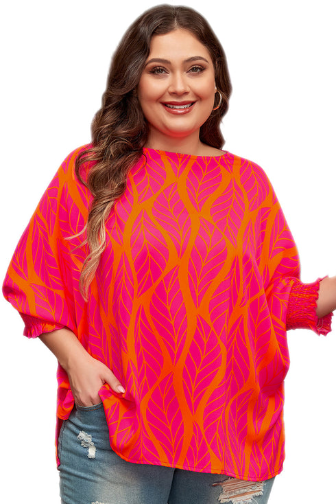 Southern Belle Leafy Print Smocked Lantern Sleeve Blouse
