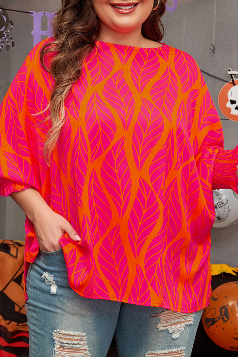 Southern Belle Leafy Print Smocked Lantern Sleeve Blouse