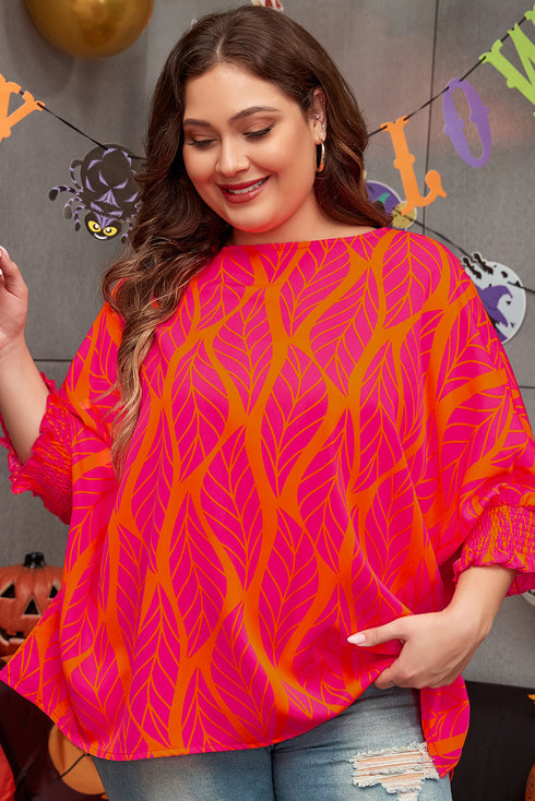 Southern Belle Leafy Print Smocked Lantern Sleeve Blouse