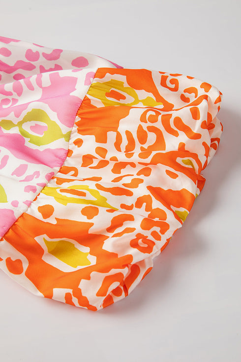 Southern Belle Leopard Colorblock Puff Sleeve Split Neck Blouse