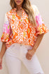 Southern Belle Leopard Colorblock Puff Sleeve Split Neck Blouse