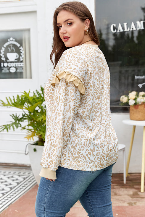 Southern Belle Leopard Print Ruffled Sleeve Pullover Sweatshirt