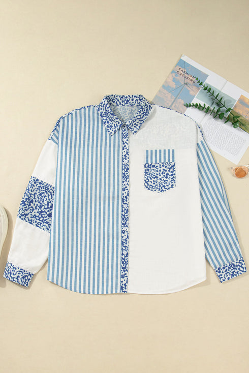 Southern Belle Leopard Striped Patchwork Cotton Blouse