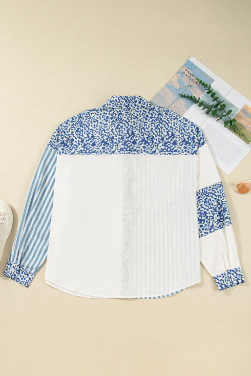 Southern Belle Leopard Striped Patchwork Cotton Blouse