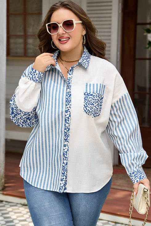 Southern Belle Leopard Striped Patchwork Cotton Blouse