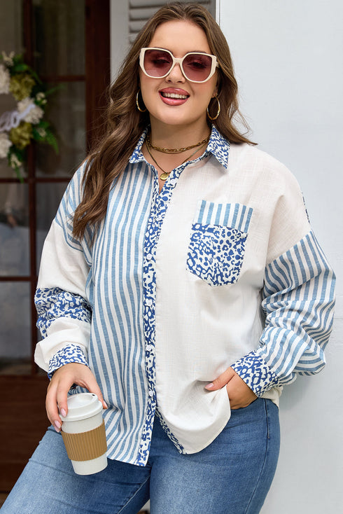 Southern Belle Leopard Striped Patchwork Cotton Blouse
