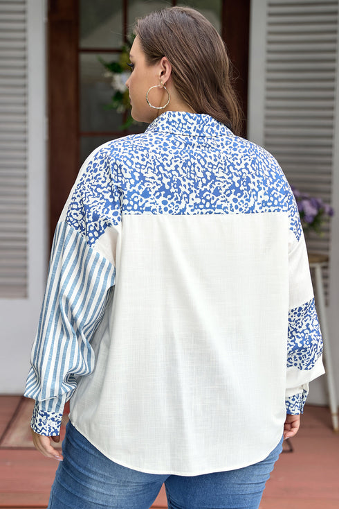 Southern Belle Leopard Striped Patchwork Cotton Blouse