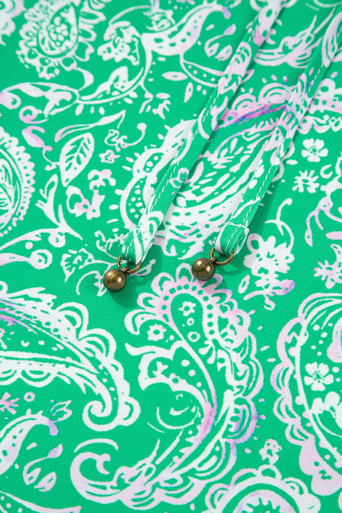 Southern Belle Paisley Print Button Front Tied Waist Mini Dress