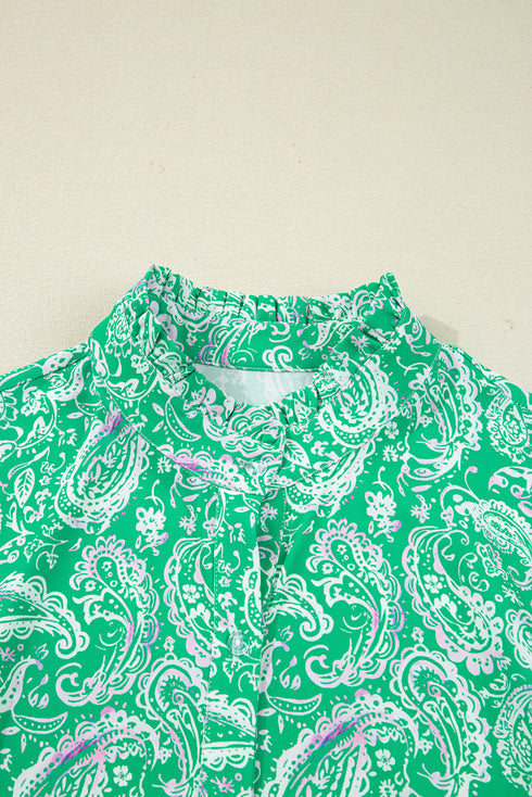 Southern Belle Paisley Print Button Front Tied Waist Mini Dress